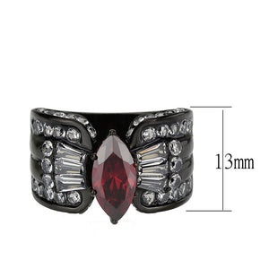 TK3776 - IP Black (Ion Plating) Stainless Steel Ring with AAA Grade CZ in Garnet