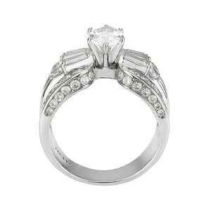 TK3777 - High polished (no plating) Stainless Steel Ring with AAA Grade CZ in Clear
