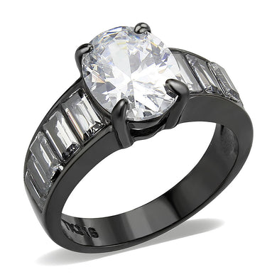 TK3778 - IP Black (Ion Plating) Stainless Steel Ring with AAA Grade CZ in Clear