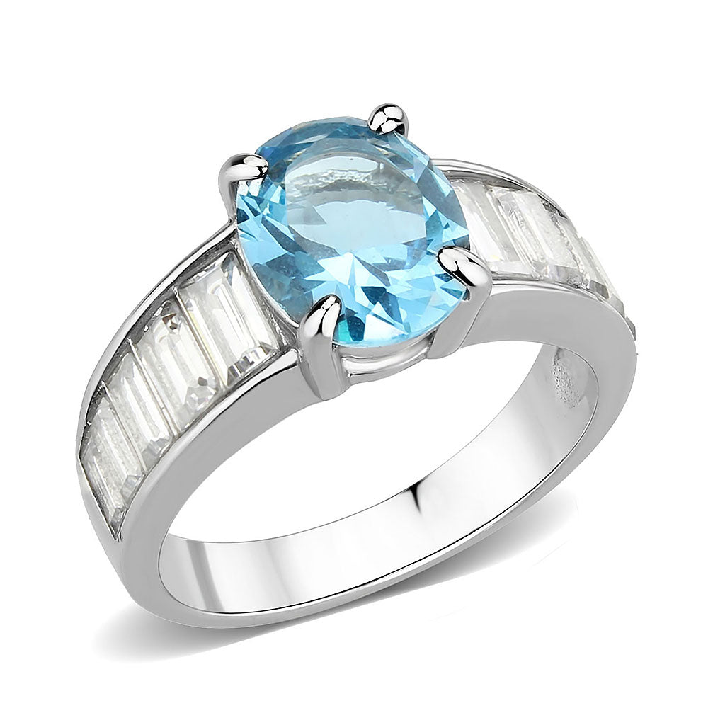 TK3779 - High polished (no plating) Stainless Steel Ring with Synthetic in SeaBlue