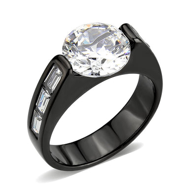 TK3781 - IP Black (Ion Plating) Stainless Steel Ring with AAA Grade CZ in Clear