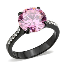 Load image into Gallery viewer, TK3782 - IP Black (Ion Plating) Stainless Steel Ring with AAA Grade CZ in Rose