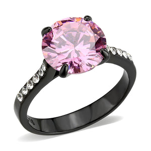 TK3782 - IP Black (Ion Plating) Stainless Steel Ring with AAA Grade CZ in Rose