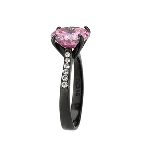 TK3782 - IP Black (Ion Plating) Stainless Steel Ring with AAA Grade CZ in Rose