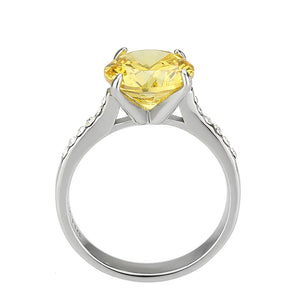 TK3783 - High polished (no plating) Stainless Steel Ring with AAA Grade CZ in Topaz