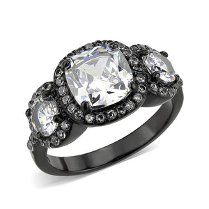 TK3784 - IP Black (Ion Plating) Stainless Steel Ring with AAA Grade CZ in Clear