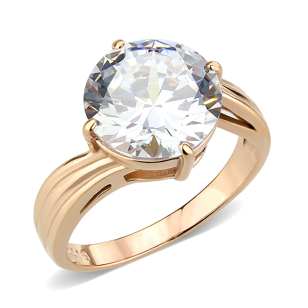 TK3785 - IP Rose Gold(Ion Plating) Stainless Steel Ring with AAA Grade CZ in Clear