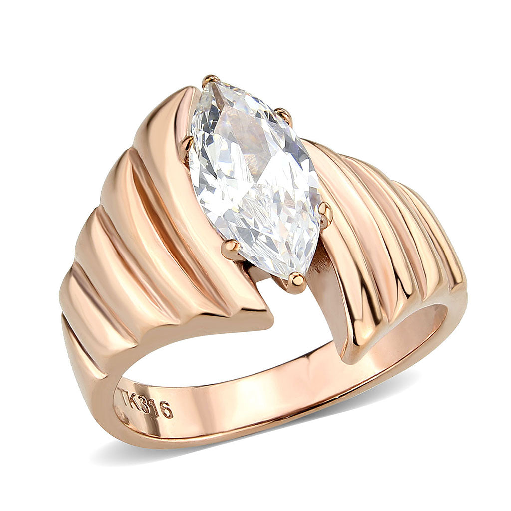 TK3787 - IP Rose Gold(Ion Plating) Stainless Steel Ring with AAA Grade CZ in Clear