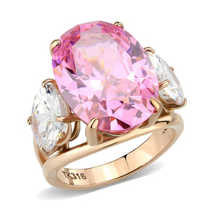 TK3789 - IP Rose Gold(Ion Plating) Stainless Steel Ring with AAA Grade CZ in Rose