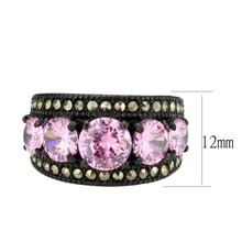 Load image into Gallery viewer, TK3792 - IP Black (Ion Plating) Stainless Steel Ring with AAA Grade CZ in Rose