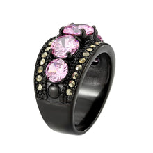 Load image into Gallery viewer, TK3792 - IP Black (Ion Plating) Stainless Steel Ring with AAA Grade CZ in Rose