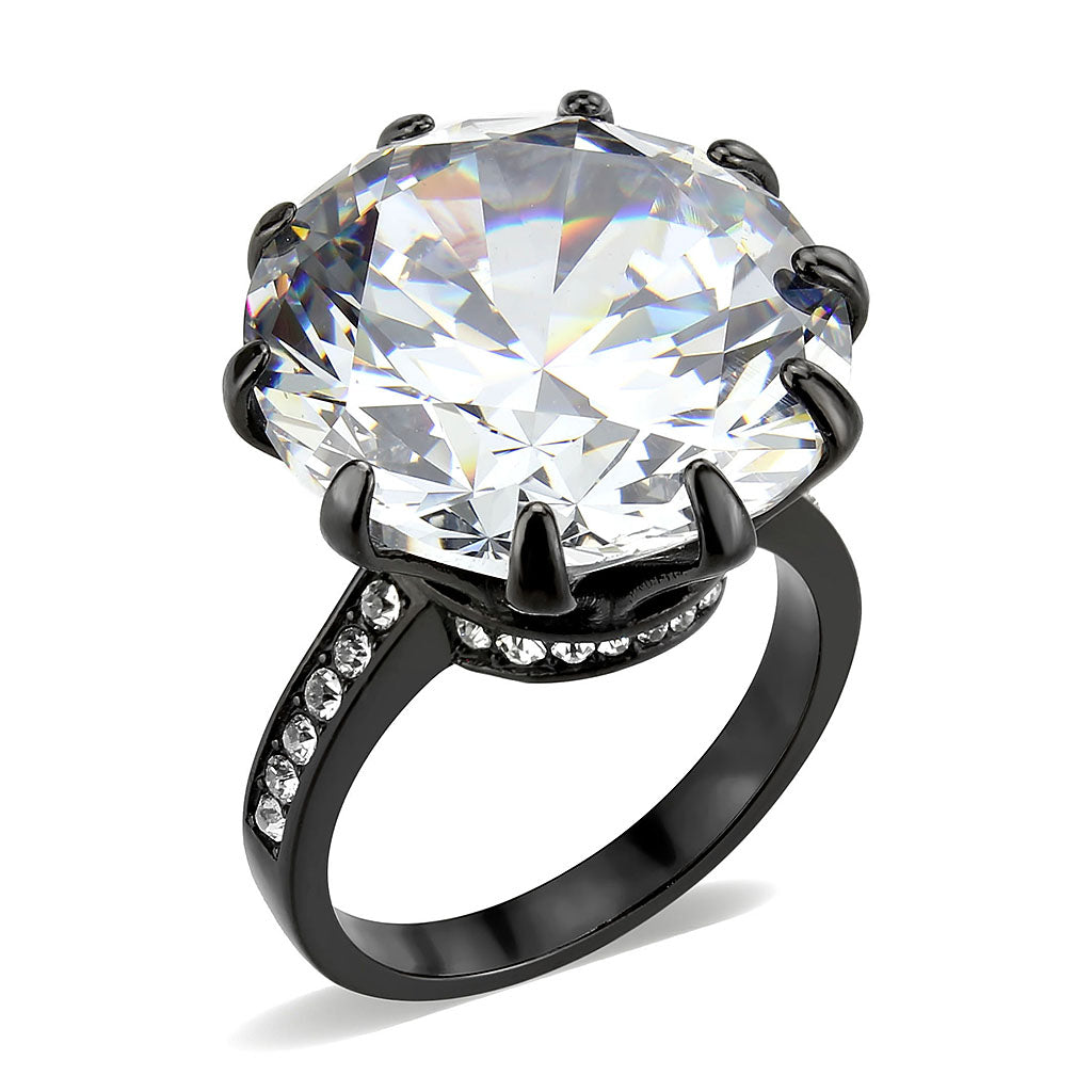 TK3793 - IP Black (Ion Plating) Stainless Steel Ring with AAA Grade CZ in Clear