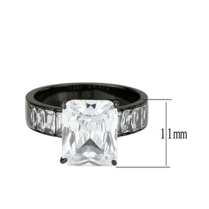 TK3795 - IP Black (Ion Plating) Stainless Steel Ring with AAA Grade CZ in Clear