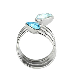 TK3806 - High polished (no plating) Stainless Steel Ring with Top Grade Crystal in SeaBlue