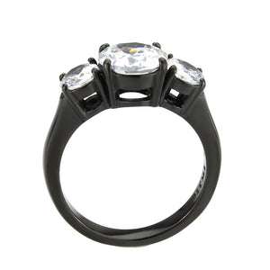TK3809 - IP Black (Ion Plating) Stainless Steel Ring with AAA Grade CZ in Clear