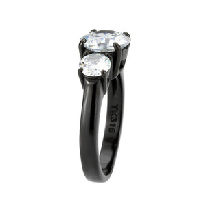 TK3809 - IP Black (Ion Plating) Stainless Steel Ring with AAA Grade CZ in Clear
