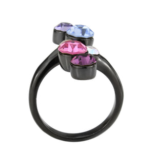 TK3810 - IP Black (Ion Plating) Stainless Steel Ring with Top Grade Crystal in MultiColor