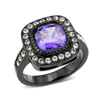 TK3811 - IP Black (Ion Plating) Stainless Steel Ring with AAA Grade CZ in Amethyst