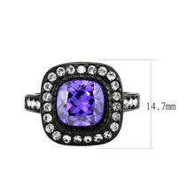 Load image into Gallery viewer, TK3811 - IP Black (Ion Plating) Stainless Steel Ring with AAA Grade CZ in Amethyst