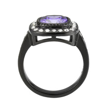 Load image into Gallery viewer, TK3811 - IP Black (Ion Plating) Stainless Steel Ring with AAA Grade CZ in Amethyst