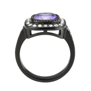 TK3811 - IP Black (Ion Plating) Stainless Steel Ring with AAA Grade CZ in Amethyst