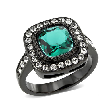 TK3812 - IP Black (Ion Plating) Stainless Steel Ring with Synthetic in Blue Zircon