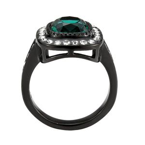 TK3812 - IP Black (Ion Plating) Stainless Steel Ring with Synthetic in Blue Zircon