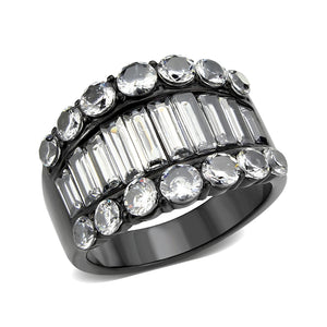 TK3813 - IP Black (Ion Plating) Stainless Steel Ring with AAA Grade CZ in Clear