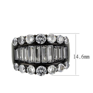 TK3813 - IP Black (Ion Plating) Stainless Steel Ring with AAA Grade CZ in Clear