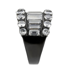 TK3813 - IP Black (Ion Plating) Stainless Steel Ring with AAA Grade CZ in Clear