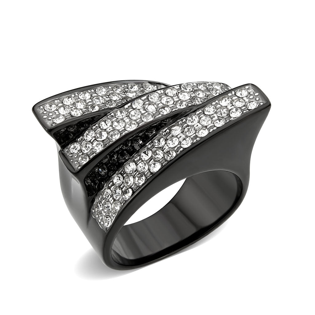 TK3814 - Two Tone IP Black (Ion Plating) Stainless Steel Ring with Top Grade Crystal in Clear