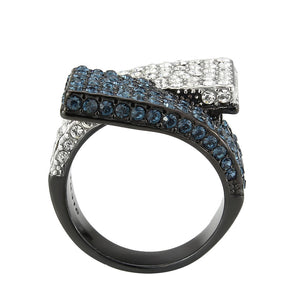 TK3815 - Two Tone IP Black (Ion Plating) Stainless Steel Ring with Top Grade Crystal in MultiColor
