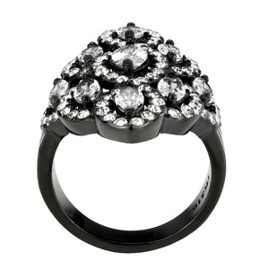 TK3816 - IP Black (Ion Plating) Stainless Steel Ring with AAA Grade CZ in Clear