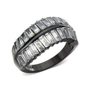 TK3819 - IP Black (Ion Plating) Stainless Steel Ring with AAA Grade CZ in Clear
