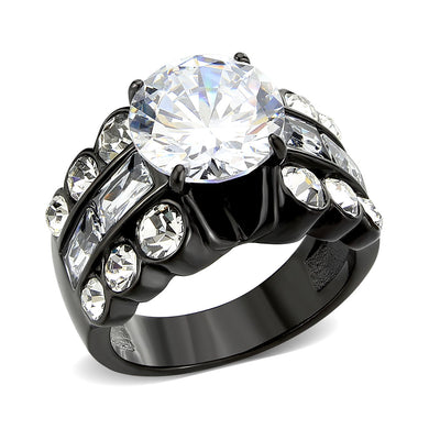 TK3820 - IP Black (Ion Plating) Stainless Steel Ring with AAA Grade CZ in Clear