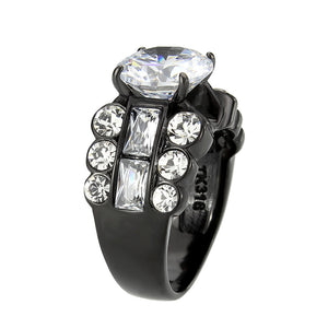 TK3820 - IP Black (Ion Plating) Stainless Steel Ring with AAA Grade CZ in Clear