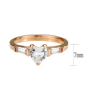 TK3829 - IP Rose Gold(Ion Plating) Stainless Steel Ring with AAA Grade CZ in Clear
