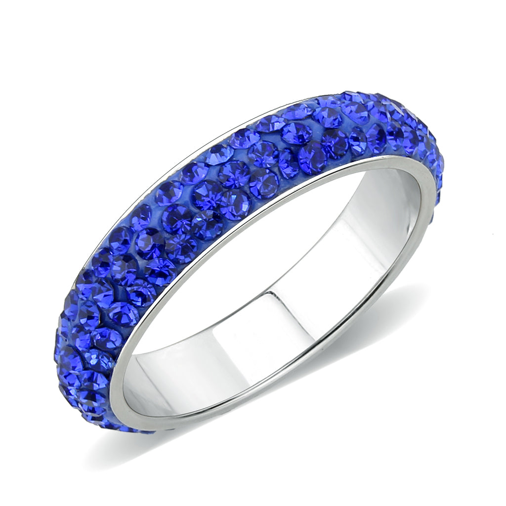 TK3838 - High polished (no plating) Stainless Steel Ring with Top Grade Crystal  in Sapphire(206)