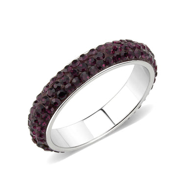 TK3837 - High polished (no plating) Stainless Steel Ring with Top Grade Crystal  in Amethyst(204)