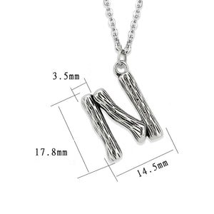TK3853N High Polished Stainless Steel Chain Initial Pendant - Letter N