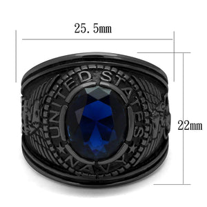 TK414707J - IP Black(Ion Plating) Stainless Steel Ring with Synthetic Synthetic Glass in Sapphire