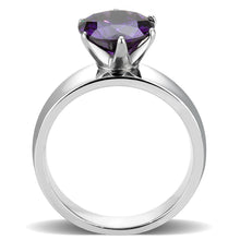 Load image into Gallery viewer, TK52002 - High polished (no plating) Stainless Steel Ring with AAA Grade CZ  in Amethyst
