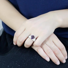 Load image into Gallery viewer, TK52002 - High polished (no plating) Stainless Steel Ring with AAA Grade CZ  in Amethyst