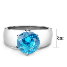 Load image into Gallery viewer, TK52003 - High polished (no plating) Stainless Steel Ring with Synthetic Synthetic Glass in Sea Blue