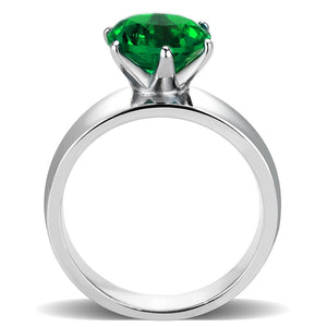 TK52005 - High polished (no plating) Stainless Steel Ring with Synthetic Synthetic Glass in Emerald