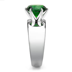 TK52005 - High polished (no plating) Stainless Steel Ring with Synthetic Synthetic Glass in Emerald