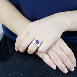 TK52006 - High polished (no plating) Stainless Steel Ring with AAA Grade CZ  in Light Amethyst