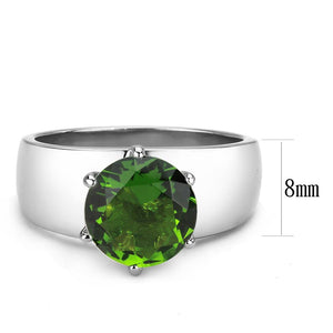 TK52008 - High polished (no plating) Stainless Steel Ring with Synthetic Synthetic Glass in Peridot