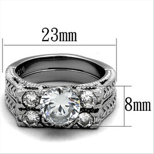 TK5X019 - High polished (no plating) Stainless Steel Ring with AAA Grade CZ  in Clear