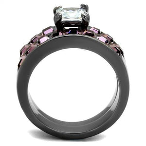 TK61206LJ - IP Light Black  (IP Gun) Stainless Steel Ring with AAA Grade CZ  in Clear